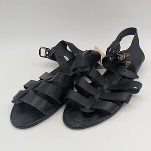 Coasters Black Leather Fisherman Sandals Made in Italy Womens 7M New